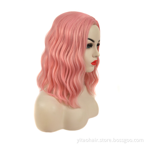 Wholesale price natural color unique Water ripple curly short  lace bob head wigs